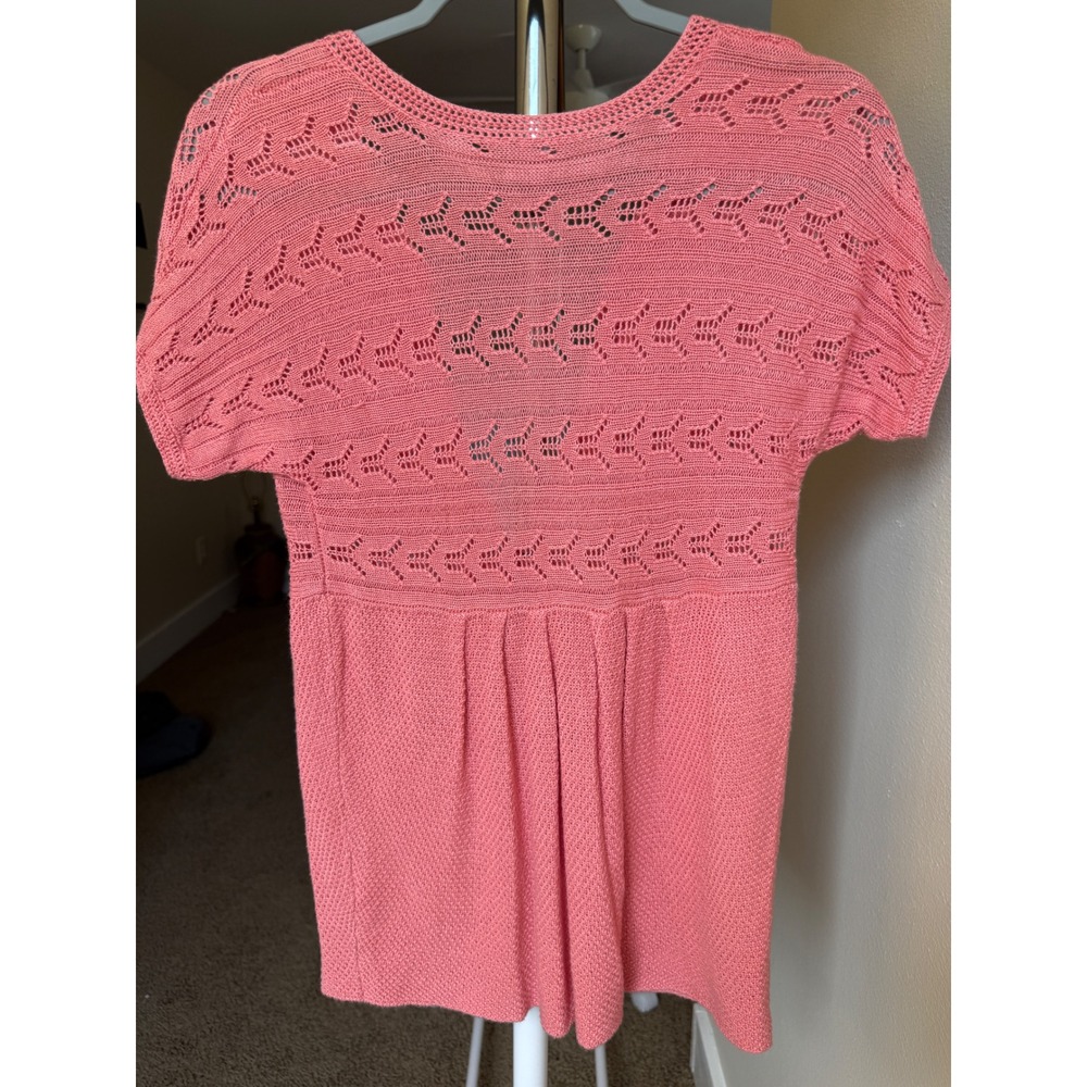 J.Jill Cardigan Petite Coral Pink Pointelle Linen Blend Sweater Size S - Picture 2 of 8